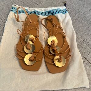 Tory Burch Tan Sandals with Gold Accents